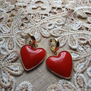 Gold and Red Heart Earrings
